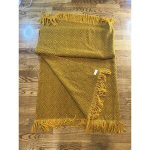 Vintage MCM Throw Fringe Pendleton Wool Blanket RARE Gold Gray  63.5”L x 56.5”W